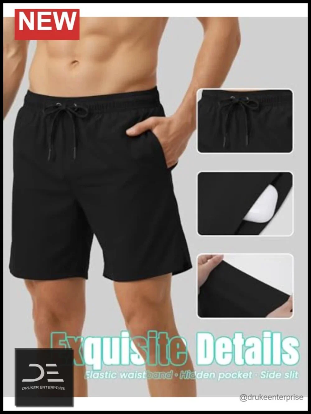 7 Inch Men Swim Trunks with Compression Liner Quick Dry Drawstring Beach Summer
